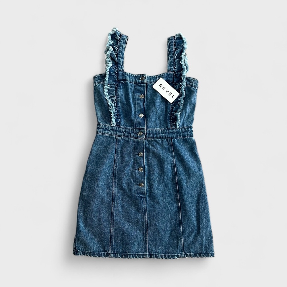 Revel Frayed Denim Dress NWT